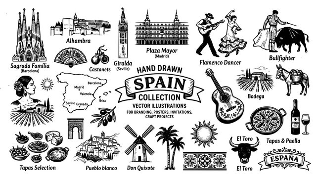 Hand drawn spain collection vector illustrations