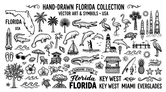 Handdrawn florida collection vector art and symbols