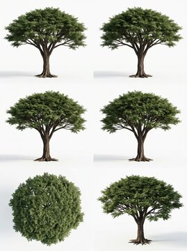 Trembesi Rain Tree 3D Render Set - Samanea Saman Wide Canopy Tropical Tree Isolated White