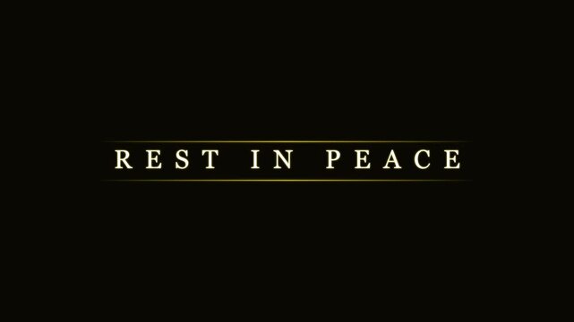 Gold Rest in Peace text for funeral memorial on black background