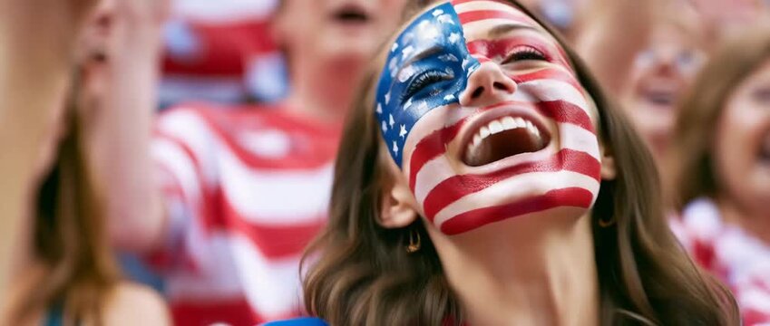 During the World Cup, a joyful American supporter had the American flag painted on her face.