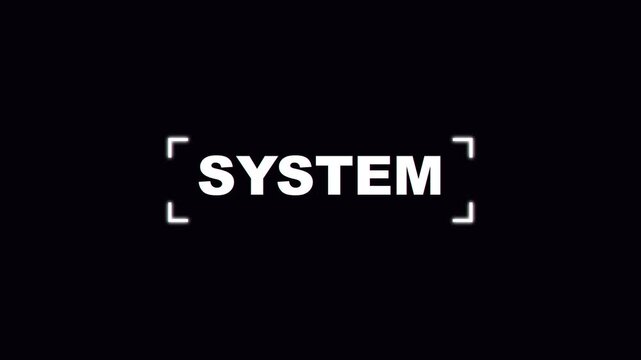 Minimalist Digital System Text Graphic with Brackets on Black Background