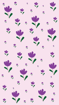 Cute Purple Flower Seamless Pattern Tiny Floral Blossom Leaves Vector Wallpaper Pattern