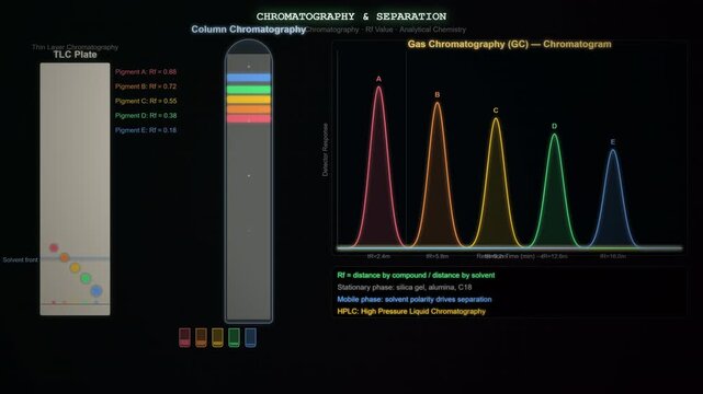 Chromatography Separation Technique Animation Showing Mixture Analysis and Component Identification