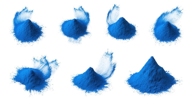 blue powder piles exploding on a white background motion and energy possibly for visual effects or design