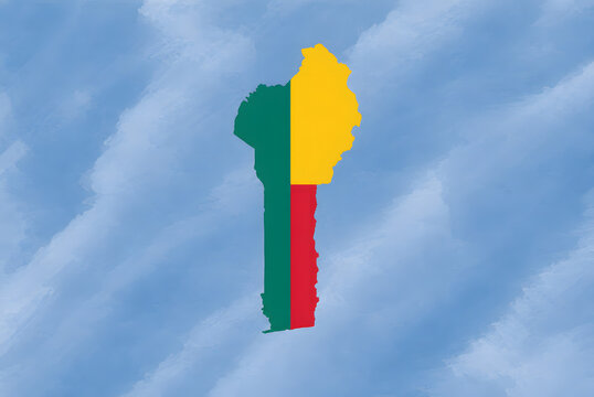 Benin Map Filled with National Flag on Blue Background