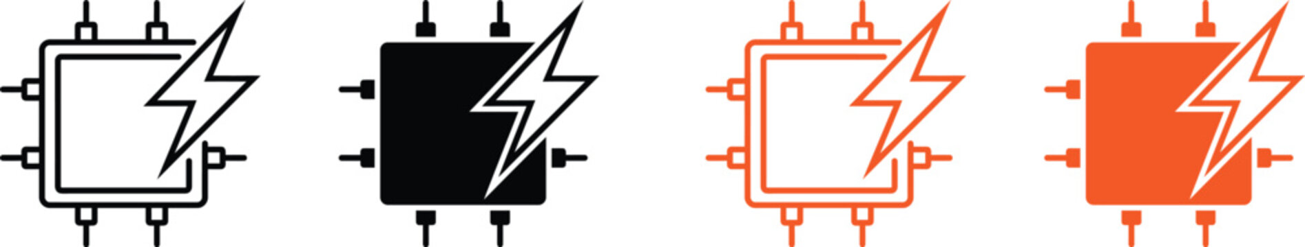Minimalist computer processor chip icons with lightning bolt symbols