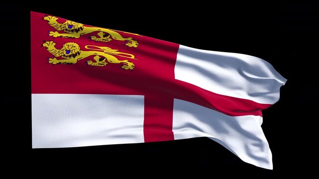 Professional animation of the Sark flag waving in the wind, ideal for regional identity content, island history projects, education, web banner use, and national holiday visuals.