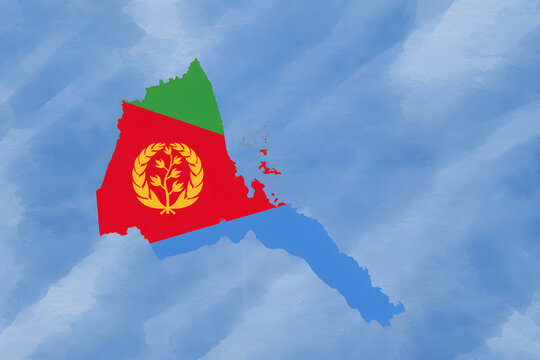 Eritrea Map Filled with National Flag on Blue Background