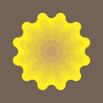 Radiant Wavy Layered Yellow Sun Shape Ornament Graphic Design Element