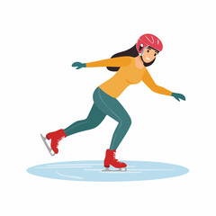 Obraz premium Woman Ice Skating with Helmet and Red Skates