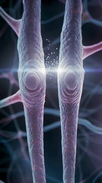 Close Up Synapse Gap Between Neurons With Glowing Electrical Impulse