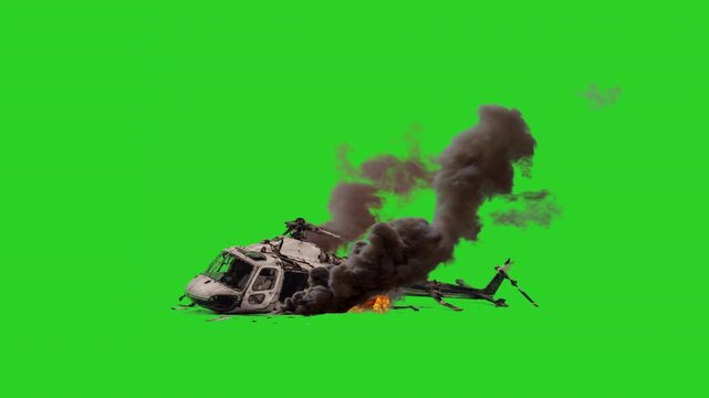 Crashed helicopter green screen