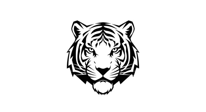 Tiger Face Closeup Black White Illustration.