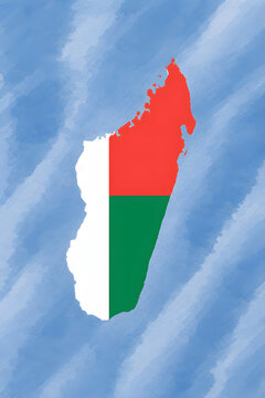 Madagascar Map Filled with National Flag on Blue Background
