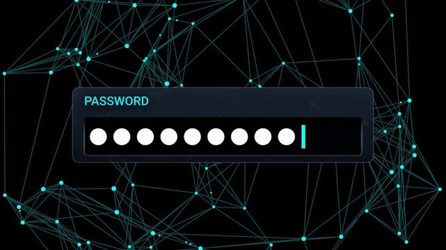 Abstract digital network with password entry and access denied warning message