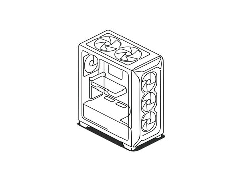 Single line gaming PC chassis vector illustration