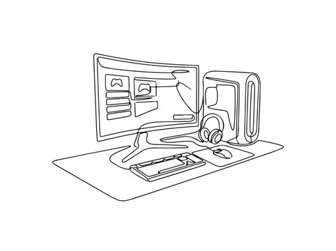 Single line gaming PC setup illustration