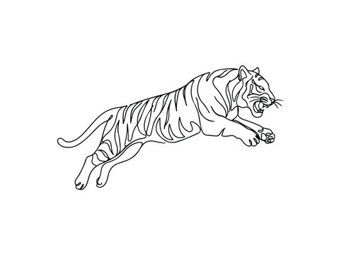 Tiger leaping single line drawing