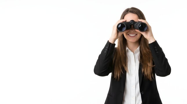 Businesswoman Looking Through Binoculars for Opportunity
