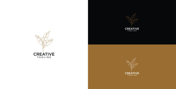 Elegant botanical line art logo design for a creative brand, featuring delicate plant illustration and minimalist typography