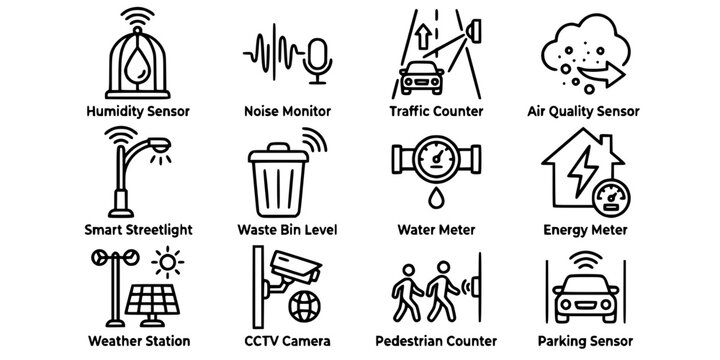 Smart Traffic Monitoring Icons, IoT Urban Sensor Vector Pack
