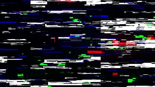 Vibrant RGB split glitch effect with fast shifting colored pixels and block artifacts. 4K Video