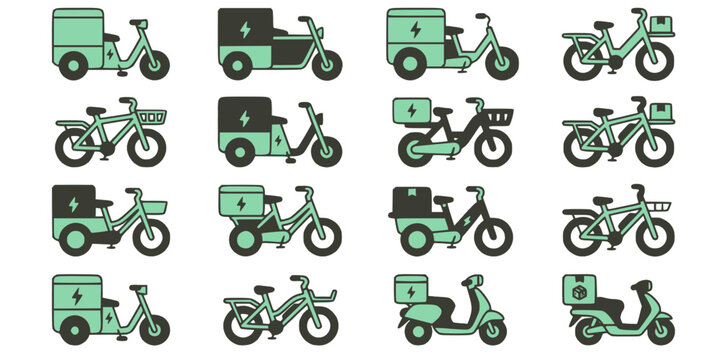 Electric Delivery Trike Icons, Dual-Tone Rounded Vector Set