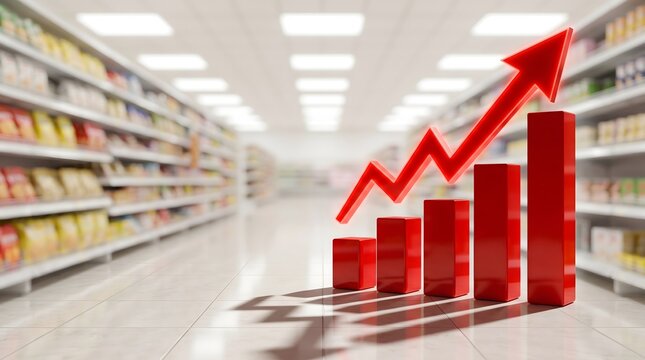 Retail Sales Growth Chart in Supermarket Aisle