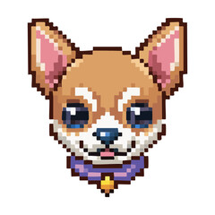 Obraz premium Sweet little brown dog head avatar pixel art graphic wearing collar band for digital animal adoption app asset design