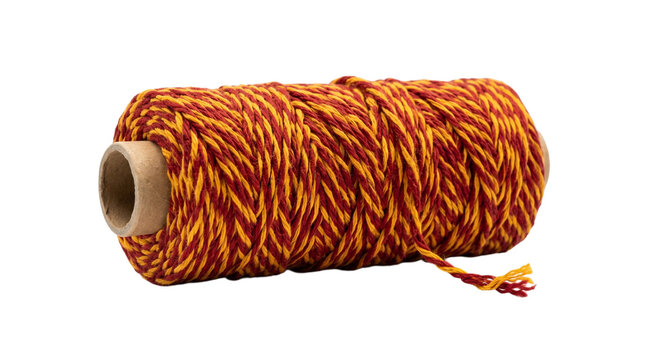 Spool of red and yellow twisted twine isolated on transparent background