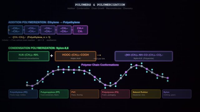 Polymerization Reaction Animation Showing Polymer Chain Formation From Monomer Units in Chemistry