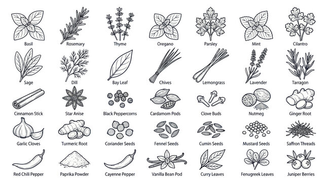 Herbs and Spices Collection: Hand-Drawn Botanical Illustrations