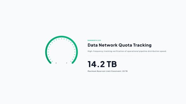 Circular fuel gauge style data network quota tracking animated UI infographic interface