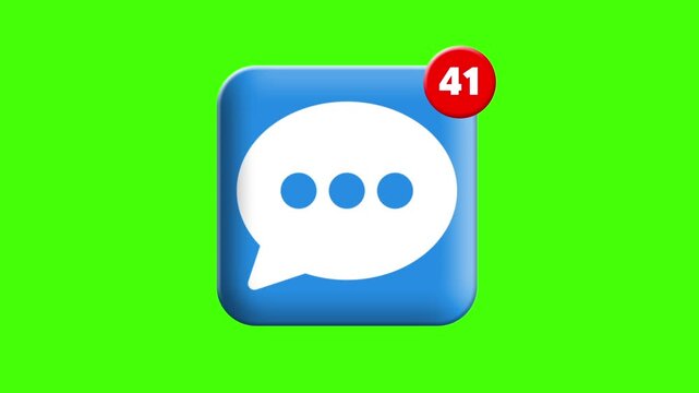 Chat Message Icon with Notification Badge on Green Screen | Chatbot Communication Concept with Notification