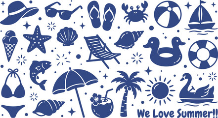 Fototapeta premium Summer icons collection beach essentials and tropical vacation elements