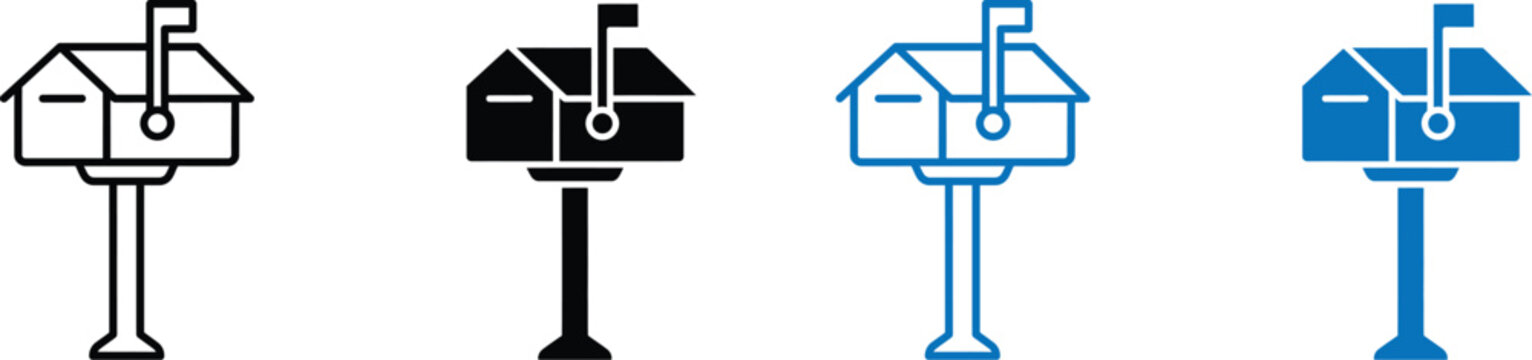 Set of minimalist mailbox icons in outline and solid design styles