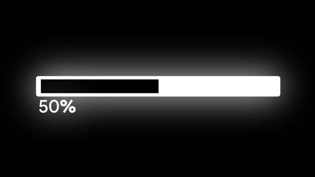 Animated progress bar from zero to hundred increasing percentage animation on black background. Bright loading bar. Loading animation- Footage loading icon suitable for download progress animation.