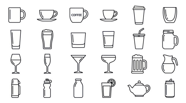 Collection of Drinkware and Beverage Containers Icons