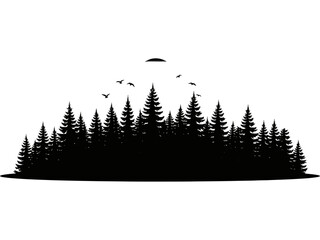 Pine Forest UFO Silhouette Vector Illustration © Rendi