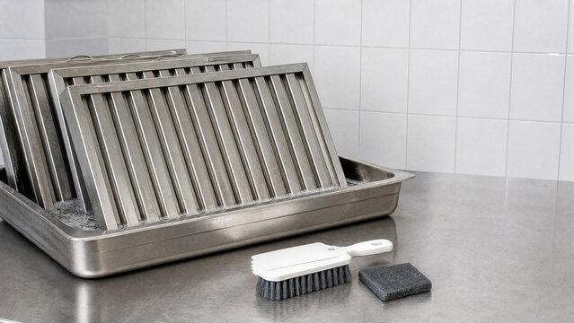 Commercial kitchen hood filter wash tray with blank service cards