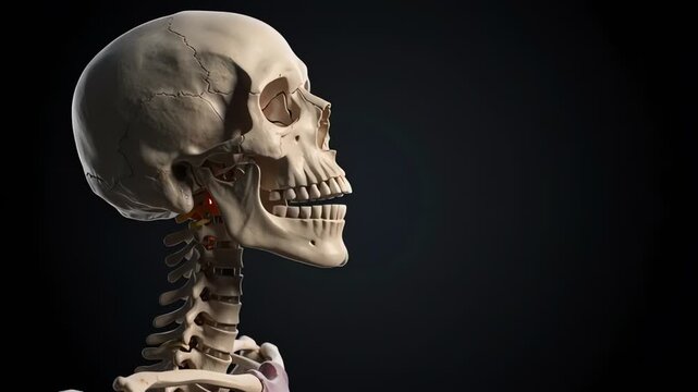 Human skull model showing jaw opening and closing movement