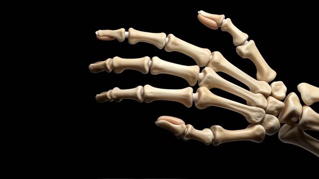 Skeletal human hand performing reaching and grasping movement