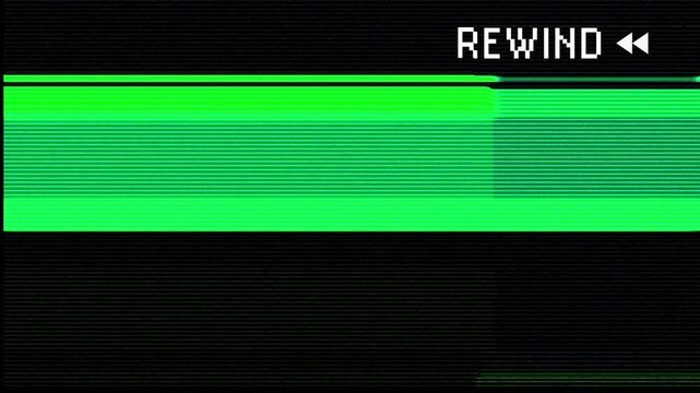 Analog glitch background featuring top corner rewind indicator and fine tape static. 4K Video