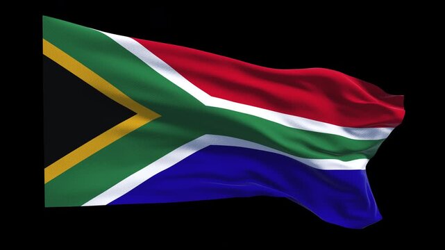 Professional animation of the South Africa flag waving in the wind, ideal for African travel videos, cultural projects, education, web banner use, and national holiday visuals.