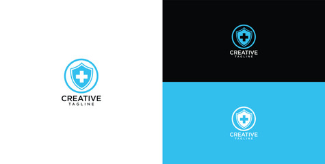Fototapeta premium Medical Shield Logo Design Featuring a Cross Symbol for Healthcare Protection and Wellness Branding Identity