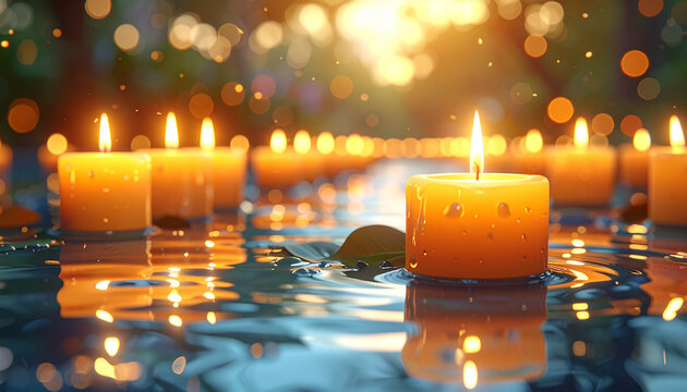 Velas acesas na superf&iacute;cie da &aacute;gua