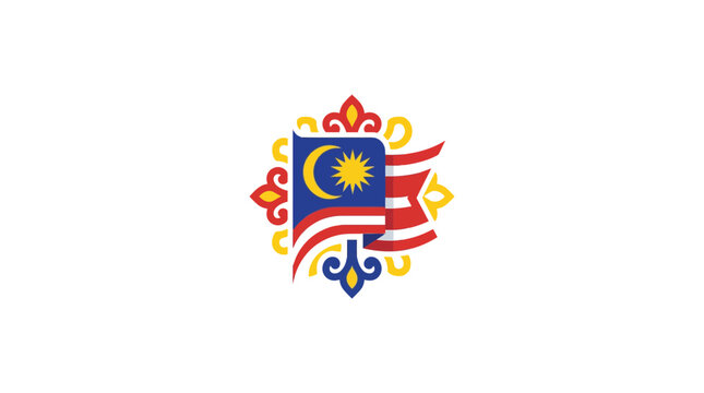 Malaysia National Day Logo with Flag and Traditional Ornament Elements