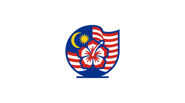 Malaysia National Emblem Logo with Hibiscus Flower and Flag Graphic