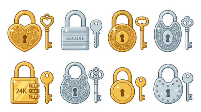 Vintage Padlocks and Keys Collection: Heart, Ornate, Secure, 24K Gold